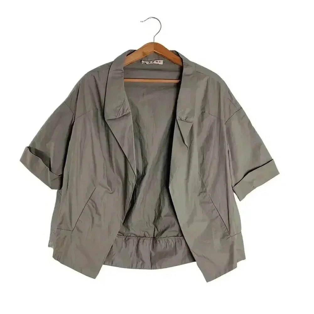 Marni Short Sleeved Tan Taupe Utility Cardigan Top Minimalist Brutalist Size 4